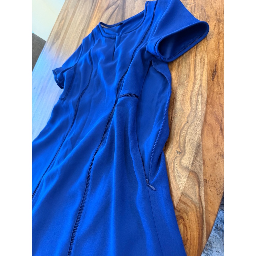Banana‎ Republic Blue Sheath Dress V Neck Short Sleeve Knee Length Size 4 - Picture 3 of 14